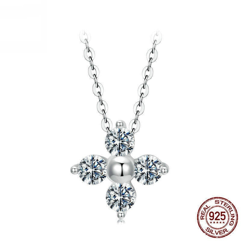 S925 Sterling Silver Clover Moissanite Bracelet Necklace