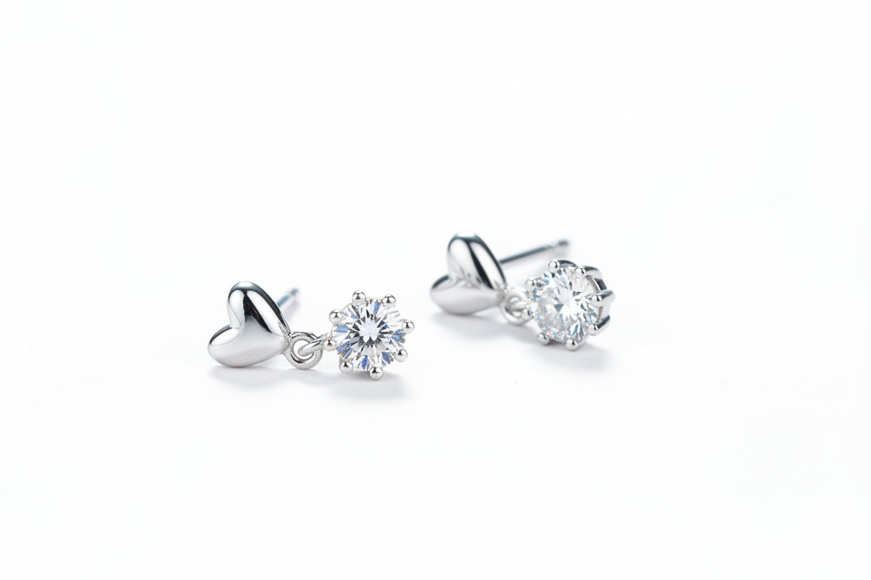 Moissanite Heart Drop Sterling Silver Earrings - GuardianAngel Jewels