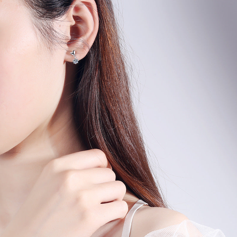 Sterling Silver Moissanite Heart Drop Earrings