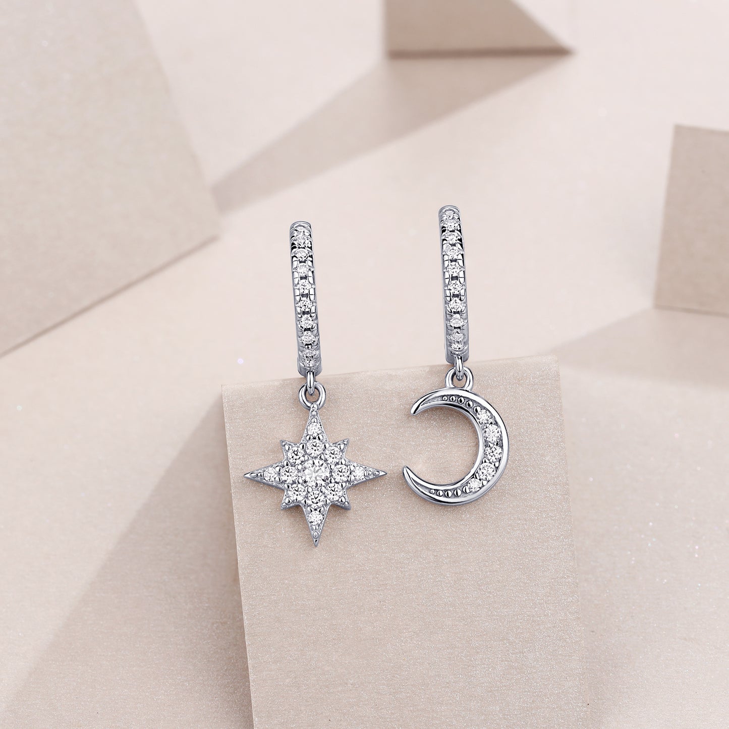 Star and Moon Moissanite Diamond Earrings S925 Sterling Silver And Platinum-plated Diamonds