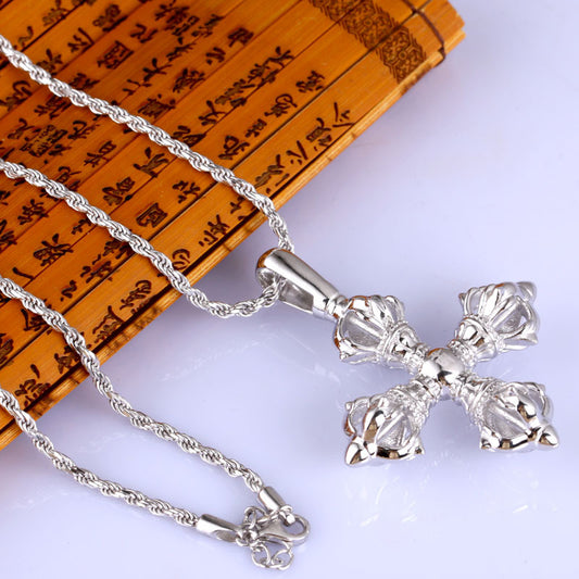 925 Silver Cross Vajra Pestle Five Pendant Men's And Women's Necklaces