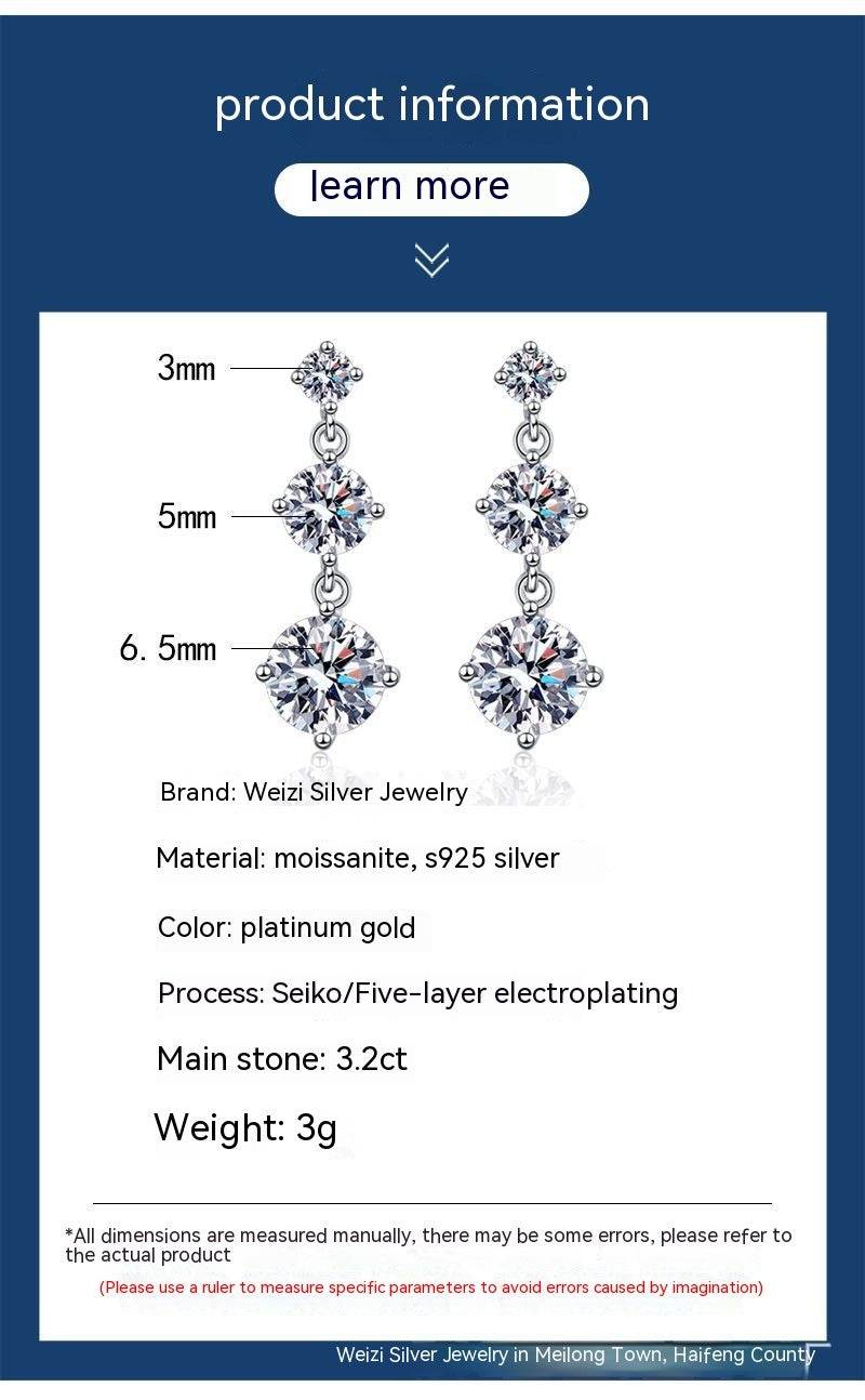 Moissanite Tassel Sterling Silver Stud Earrings - GuardianAngel Jewels