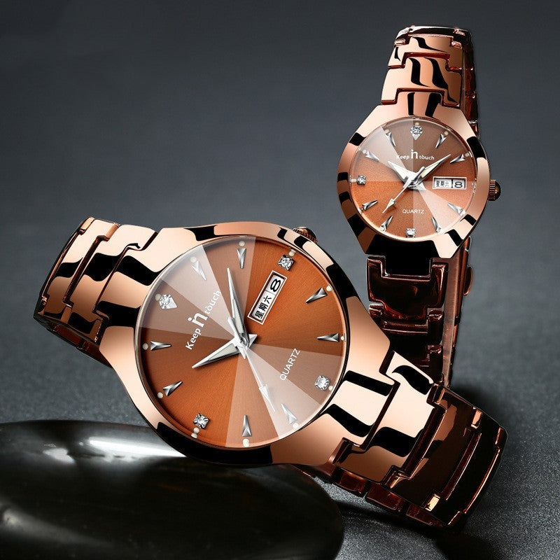 Luminous Couples Calendar Quartz Watch Set