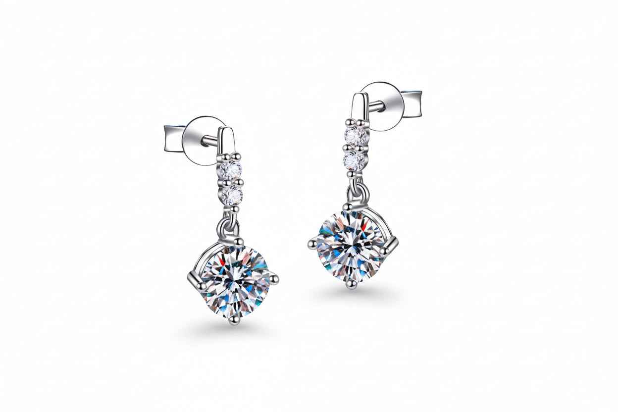 1 Carat Silver Moissanite Stud Earrings