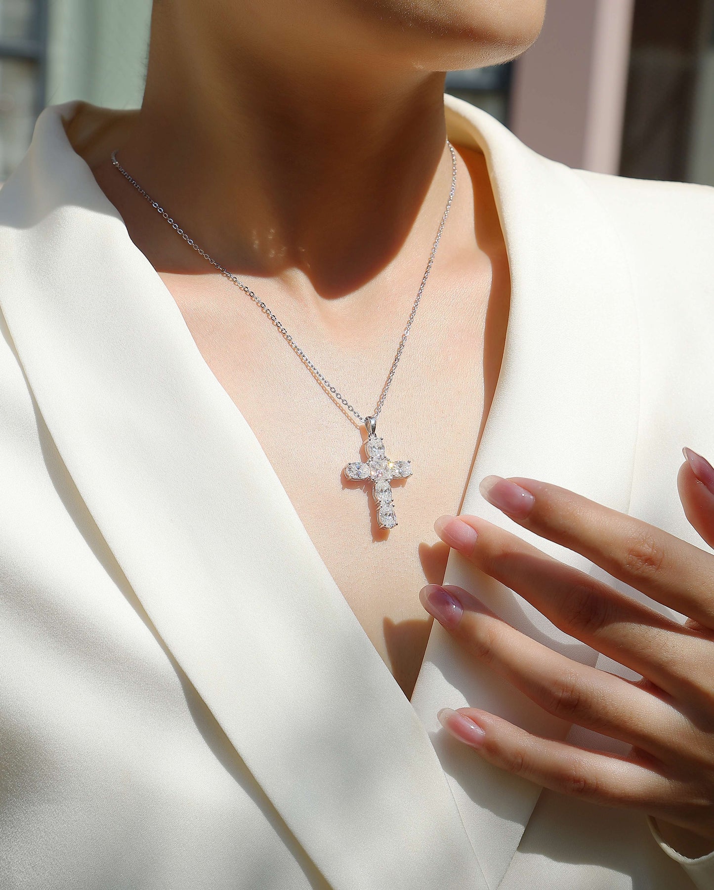 Soul Guidance - Fashionable Cross Jewelry Pendant Set With Moissanite S925 Sterling Silver And Platinum-plated Diamond, Moissanite Silver Jewelry