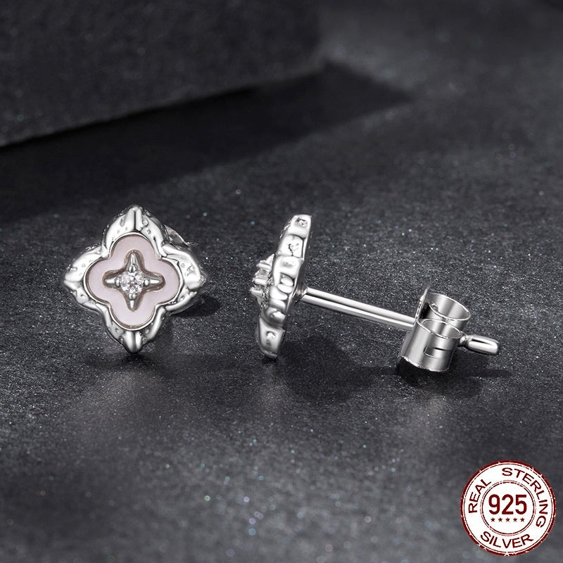 Fritillary Clover Moissanite Stud Earrings S925 Sterling Silver Stud Earrings