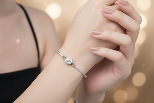 Belle Moissanite White Gold Charm Bracelet - GuardianAngel Jewels