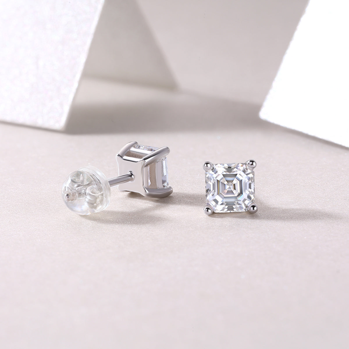 Luxurious Diamond Earring Set With Square Moissanite S925 Sterling Silver And Platinum-plated