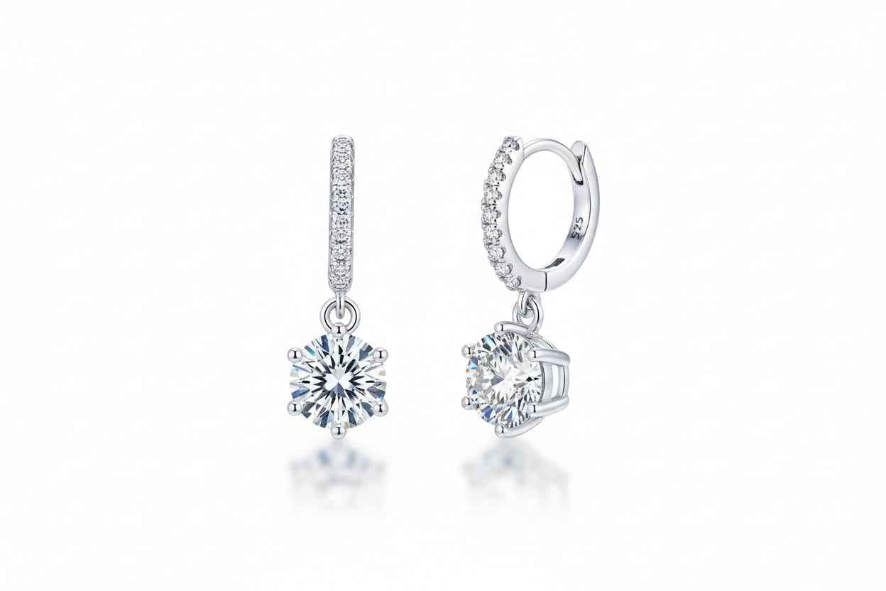 1 Carat Six-claw Moissanite D Color Hoop Earrings