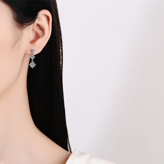 Moissanite Tassel Sterling Silver Stud Earrings - GuardianAngel Jewels