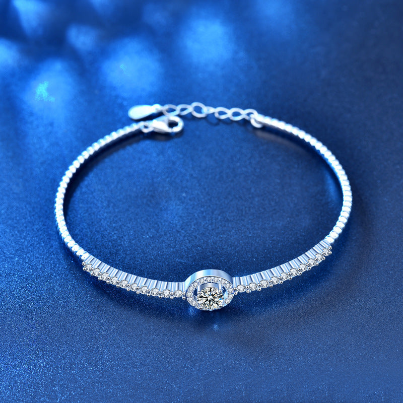 Moissanite Round Bag Bracelet Sterling Silver