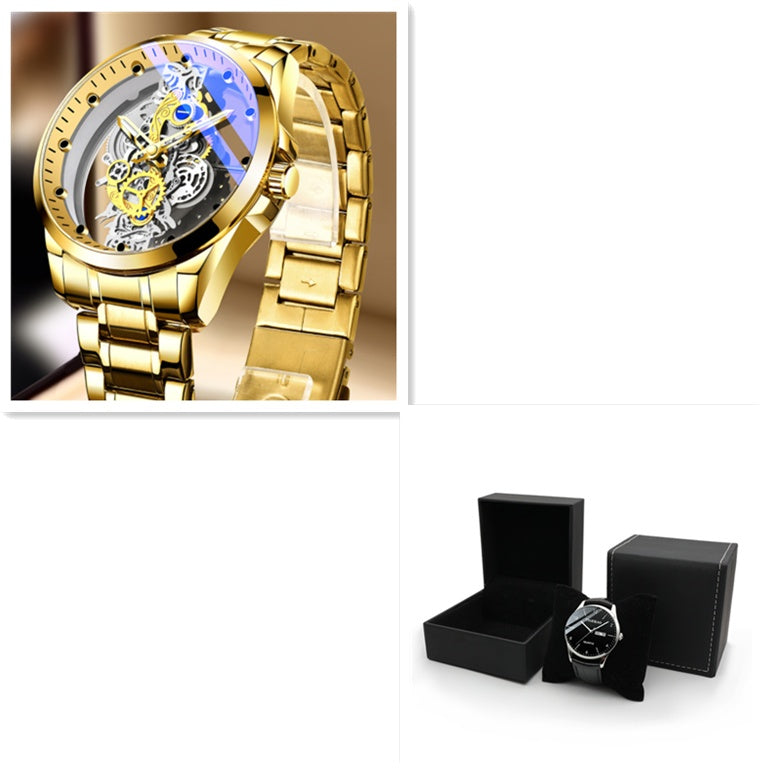 Skeleton Automatic Quartz Watch Gold Vintage
