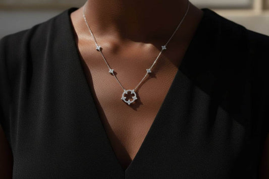 Iris - Moissanite Pendant Necklace Platinum Plated - GuardianAngel Jewels