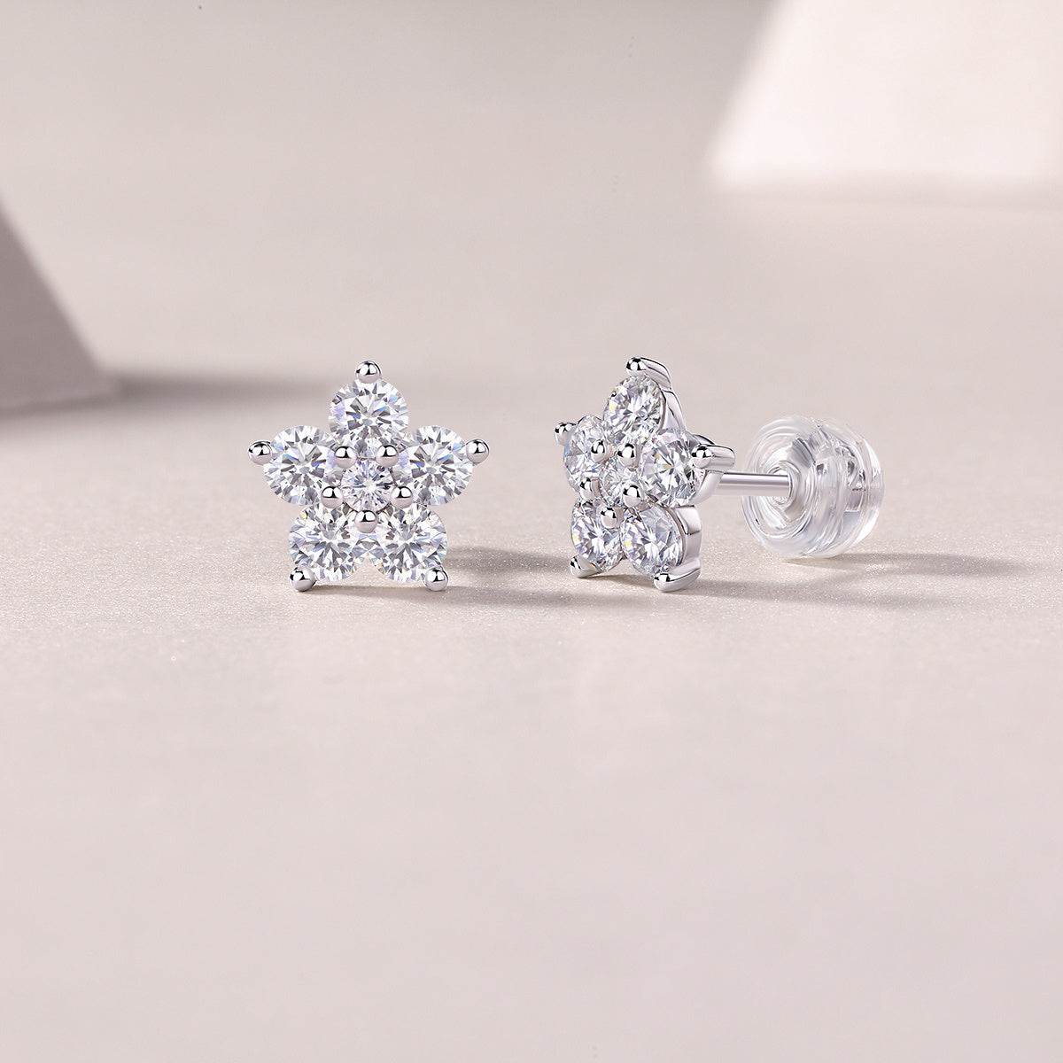 Paris Flowers - Moissanite Earrings Sterling Silver Platinum Plated - GuardianAngel Jewels