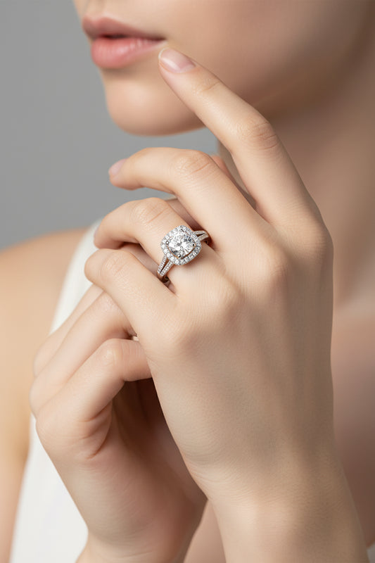 IGI Certified 18K Square Halo Diamond Wedding Ring - GuardianAngel Jewels