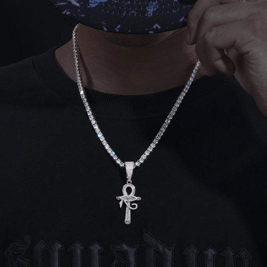 GRA Certified Iced Out Moissanite Ankh Pendant 925 Sterling Silver