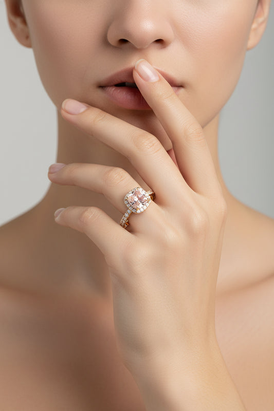 IGI Certified Pink Cushion Cut Diamond Halo Wedding Ring - GuardianAngel Jewels