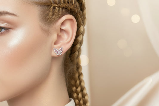 Pink Butterfly 18K White Gold Diamond Earrings - GuardianAngel Jewels