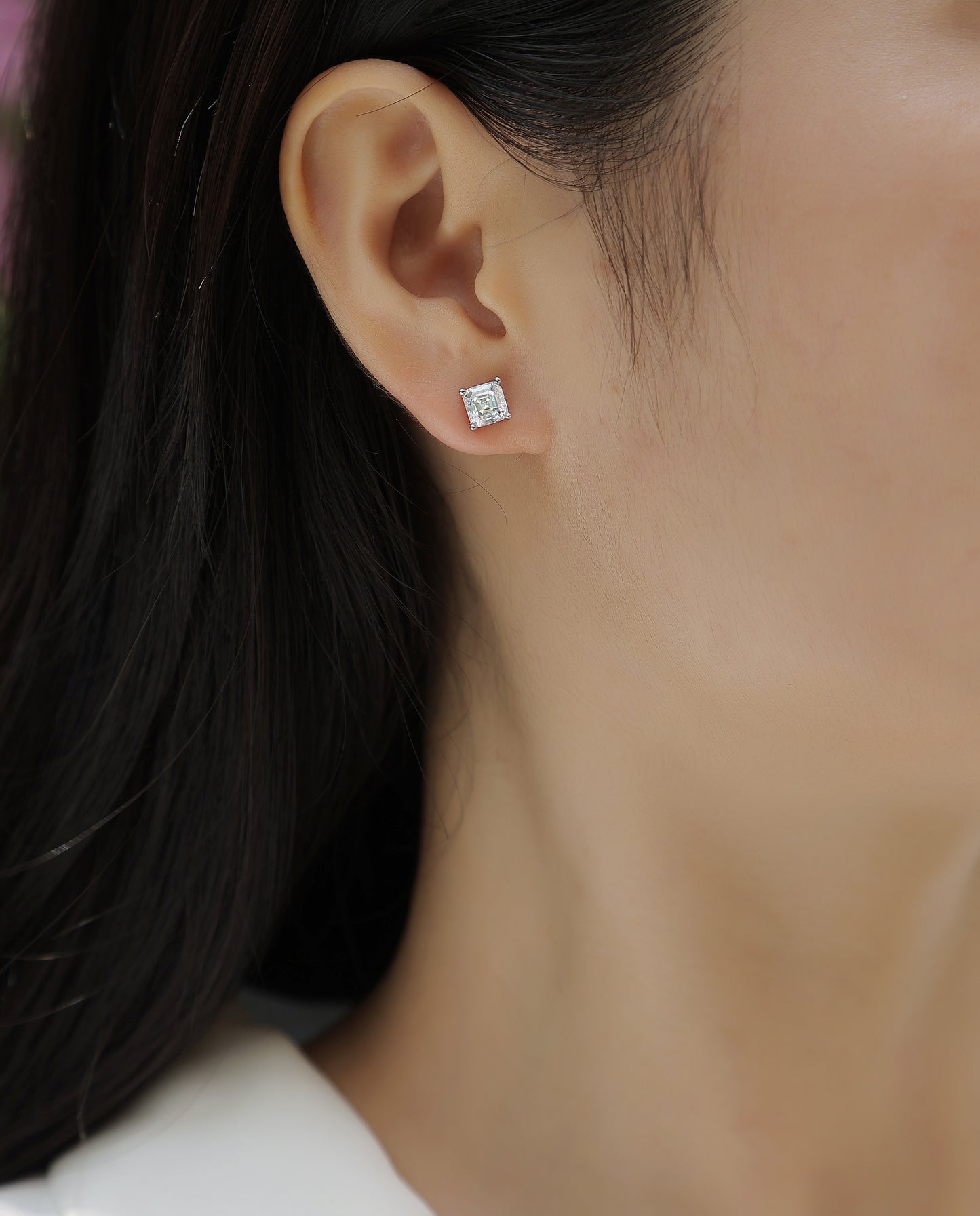 Luxurious Diamond Earring Set With Square Moissanite S925 Sterling Silver And Platinum-plated