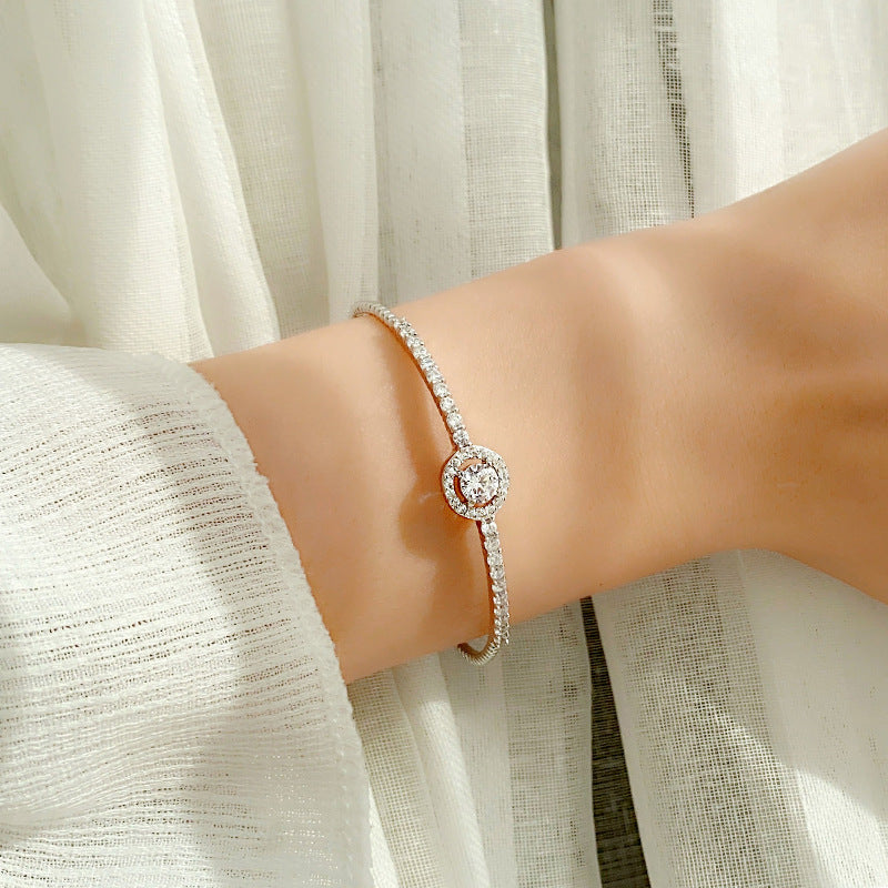 Moissanite Round Bag Bracelet Sterling Silver