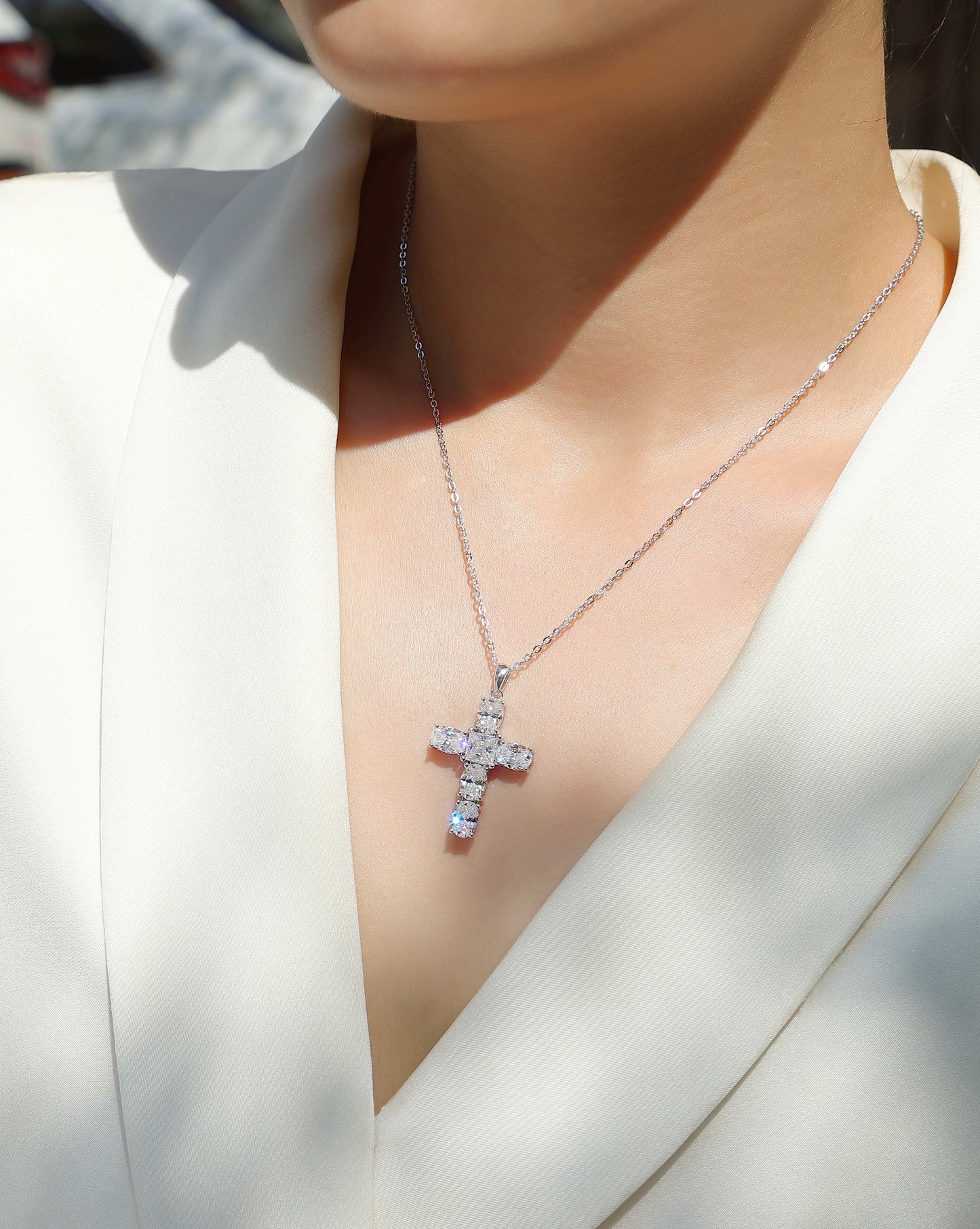 Soul Guidance - Fashionable Cross Jewelry Pendant Set With Moissanite S925 Sterling Silver And Platinum-plated Diamond, Moissanite Silver Jewelry