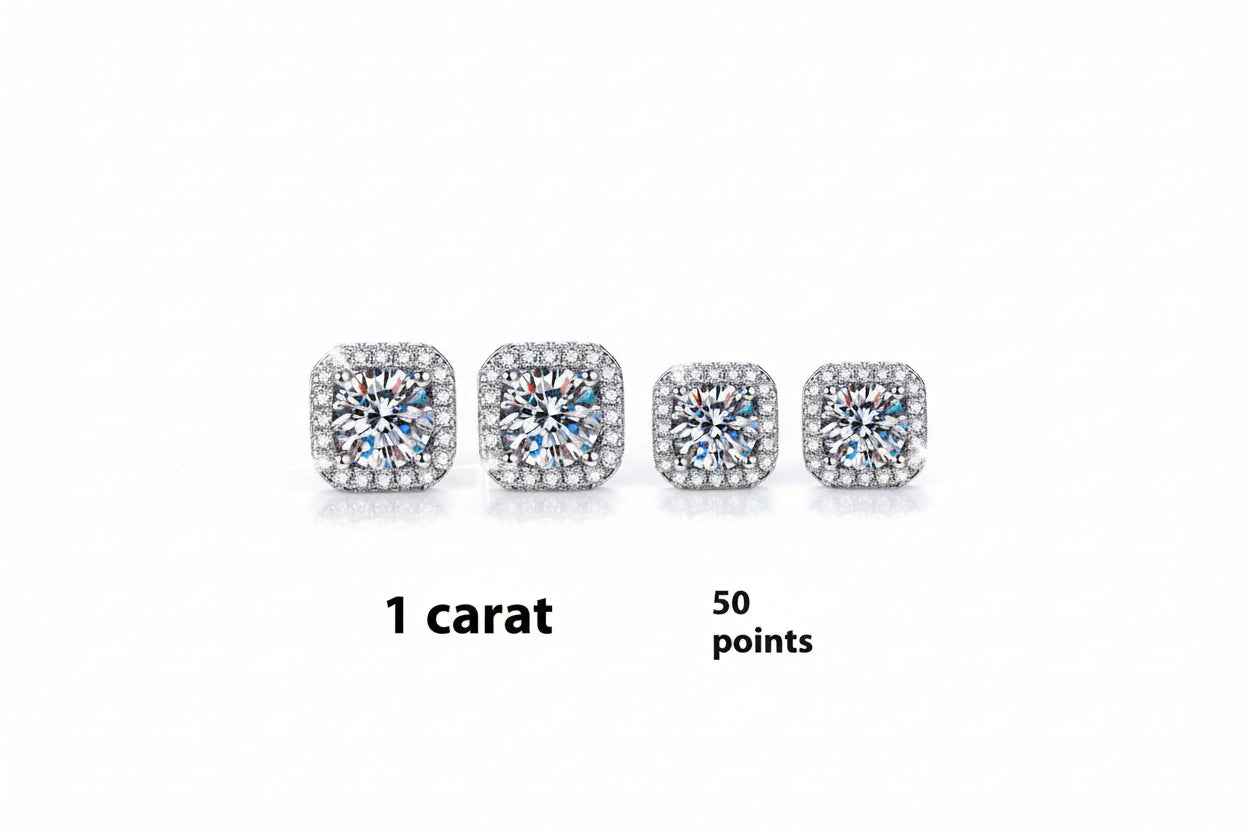 1 Carat Square Halo Moissanite Sterling Silver Earrings