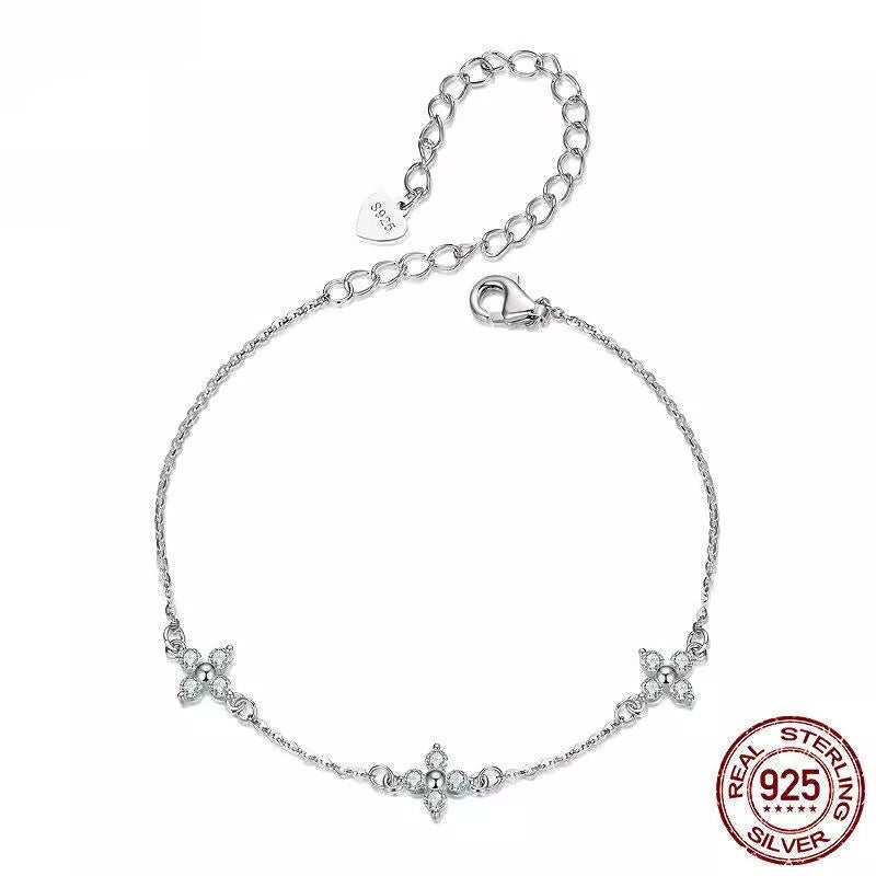 S925 Sterling Silver Clover Moissanite Bracelet Necklace