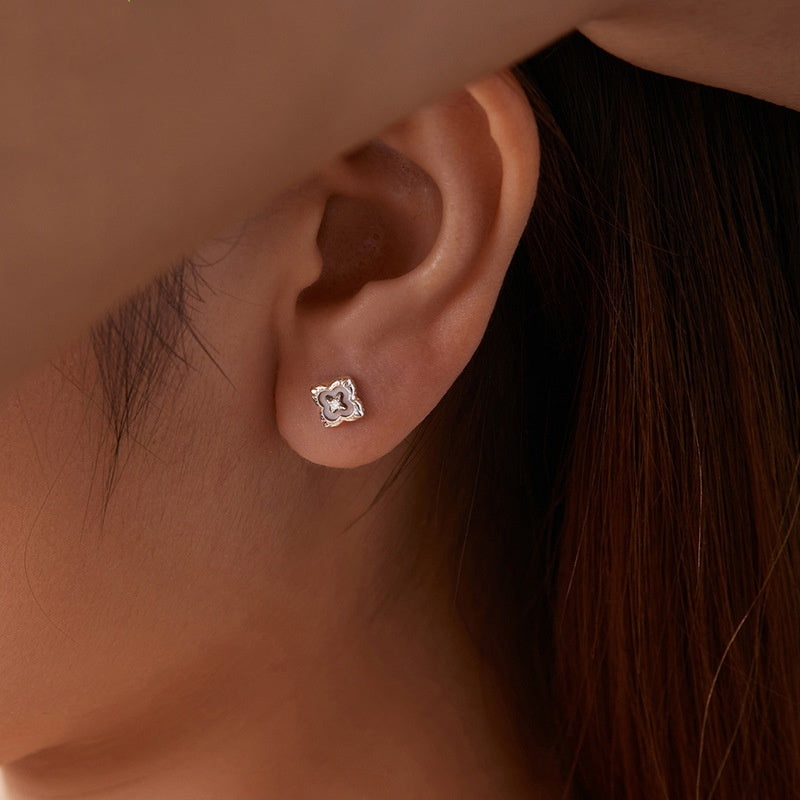 Fritillary Clover Moissanite Stud Earrings S925 Sterling Silver Stud Earrings