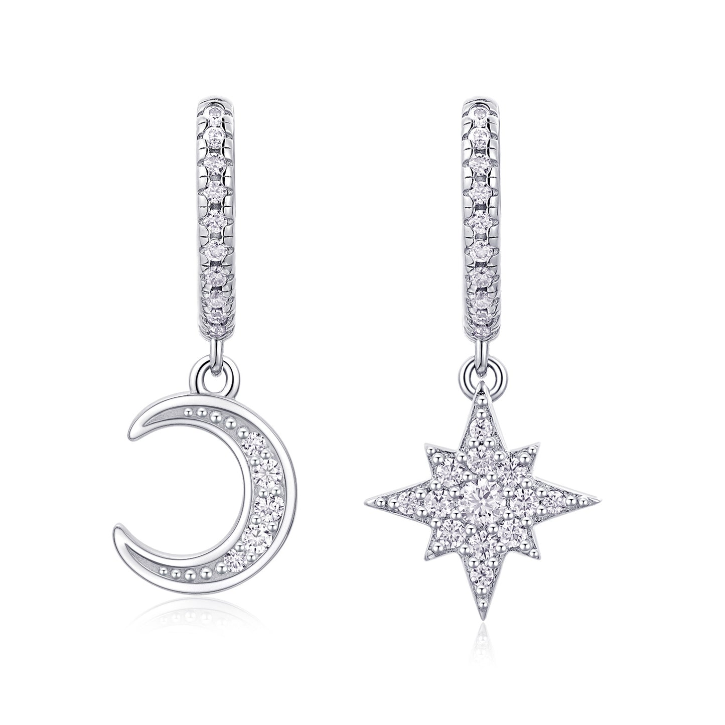 Star and Moon Moissanite Diamond Earrings S925 Sterling Silver And Platinum-plated Diamonds