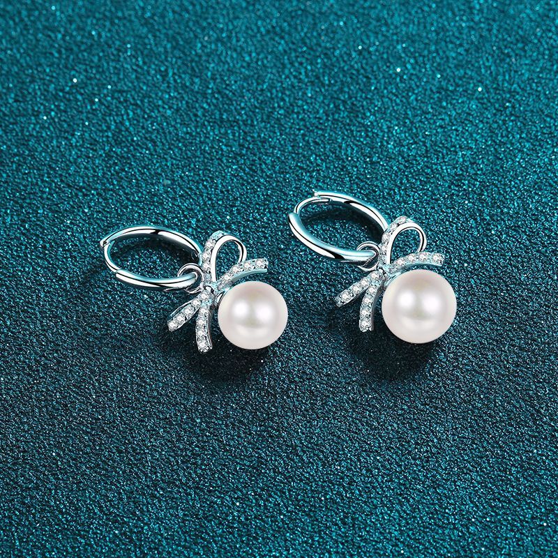 Sterling Silver Freshwater Pearl Moissanite Earrings
