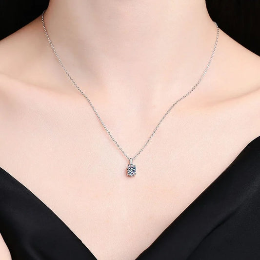 Oval Solitaire 1 Carat Moissanite Necklace Pendant - GuardianAngel Jewels