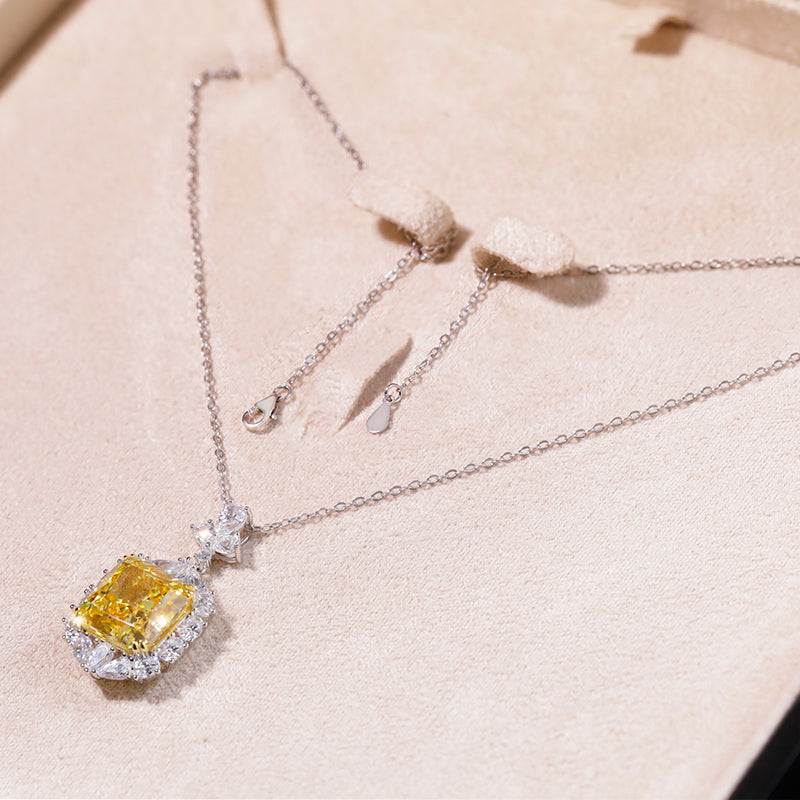 Victorian - Canary Yellow Moissanite Pendant Necklace Silver - GuardianAngel Jewels