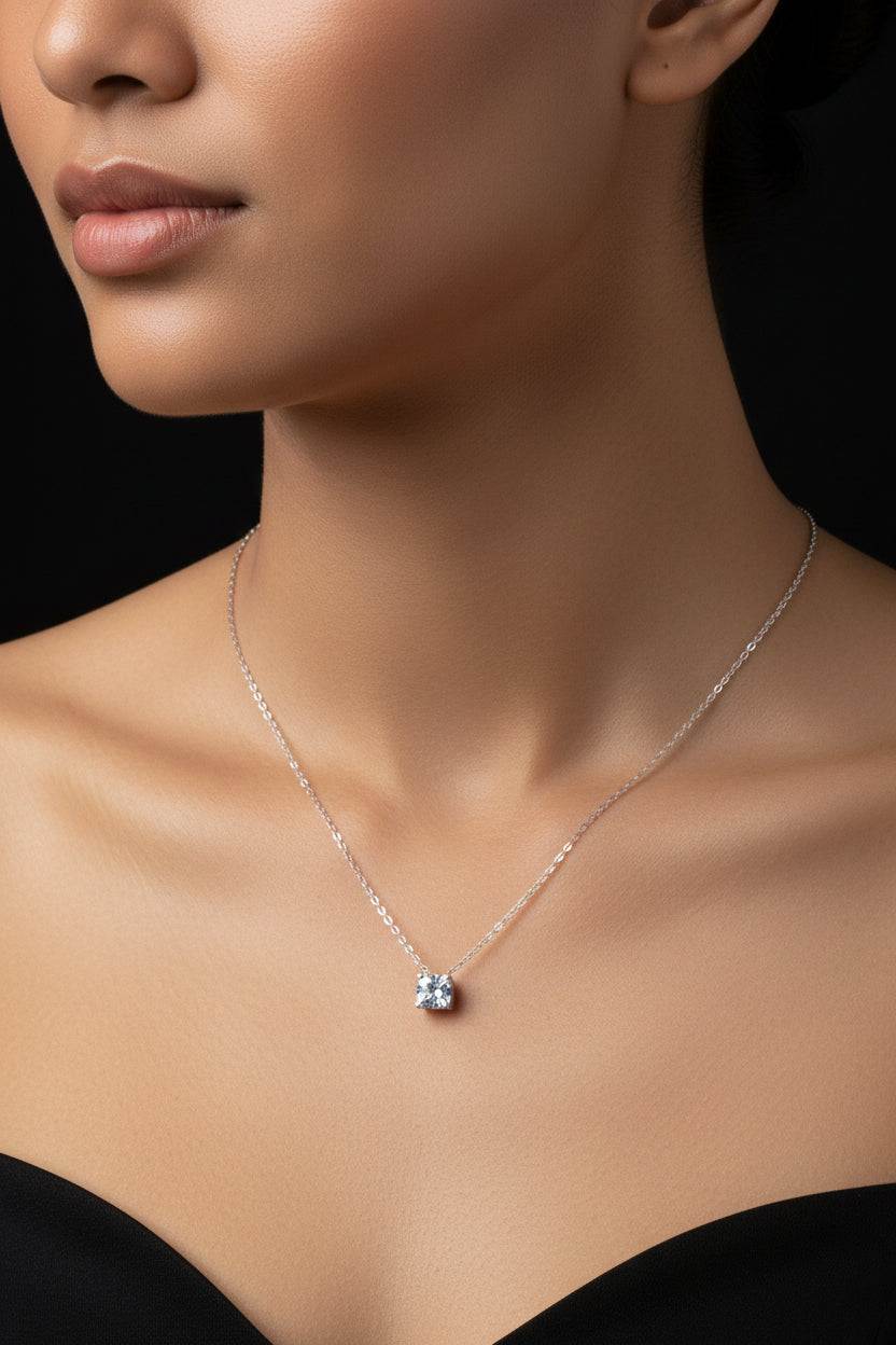 🫠 - Round Cut Solitaire Moissanite Necklace Sterling Silver - GuardianAngel Jewels
