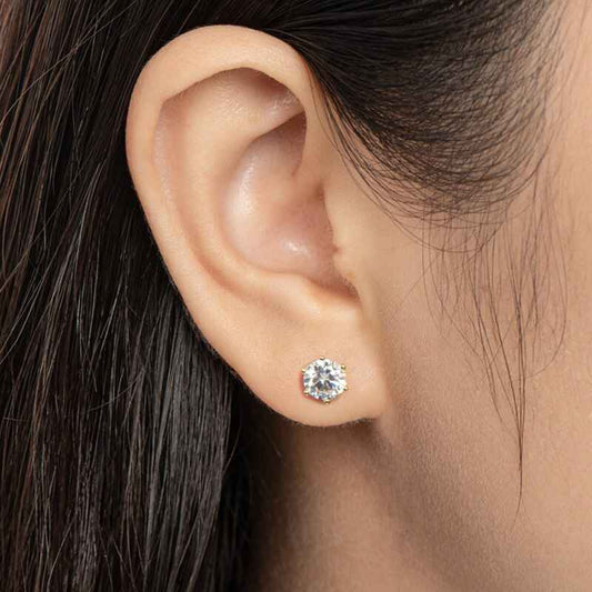 😉 - Round Brilliant 6 Prong Moissanite Stud Earrings