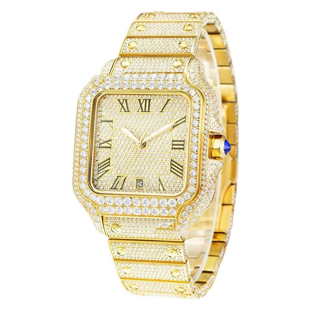 Iced Out - Square Faced Roman Numerals Moissanite Watch - GuardianAngel Jewels