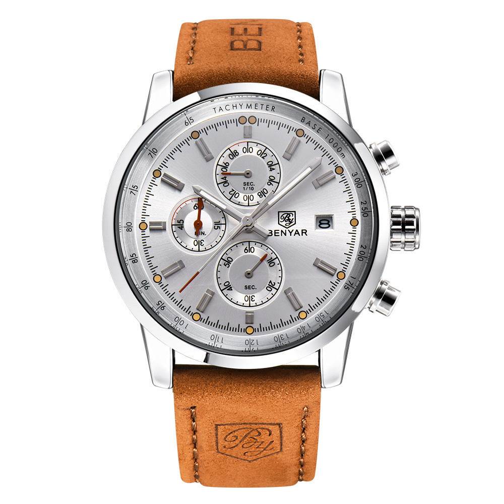 BENYAR Analog Quartz Chronograph Men's Wrist Watch - Genuine Leather Strap - GuardianAngel Jewels