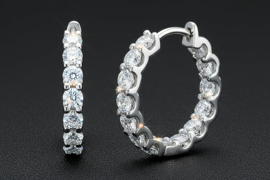 Sterling Silver Moissanite Hoop Earrings