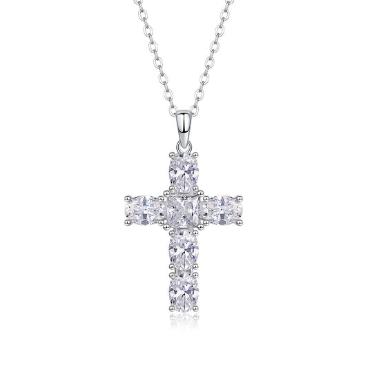 Soul Guidance - Fashionable Cross Jewelry Pendant Set With Moissanite S925 Sterling Silver And Platinum-plated Diamond, Moissanite Silver Jewelry