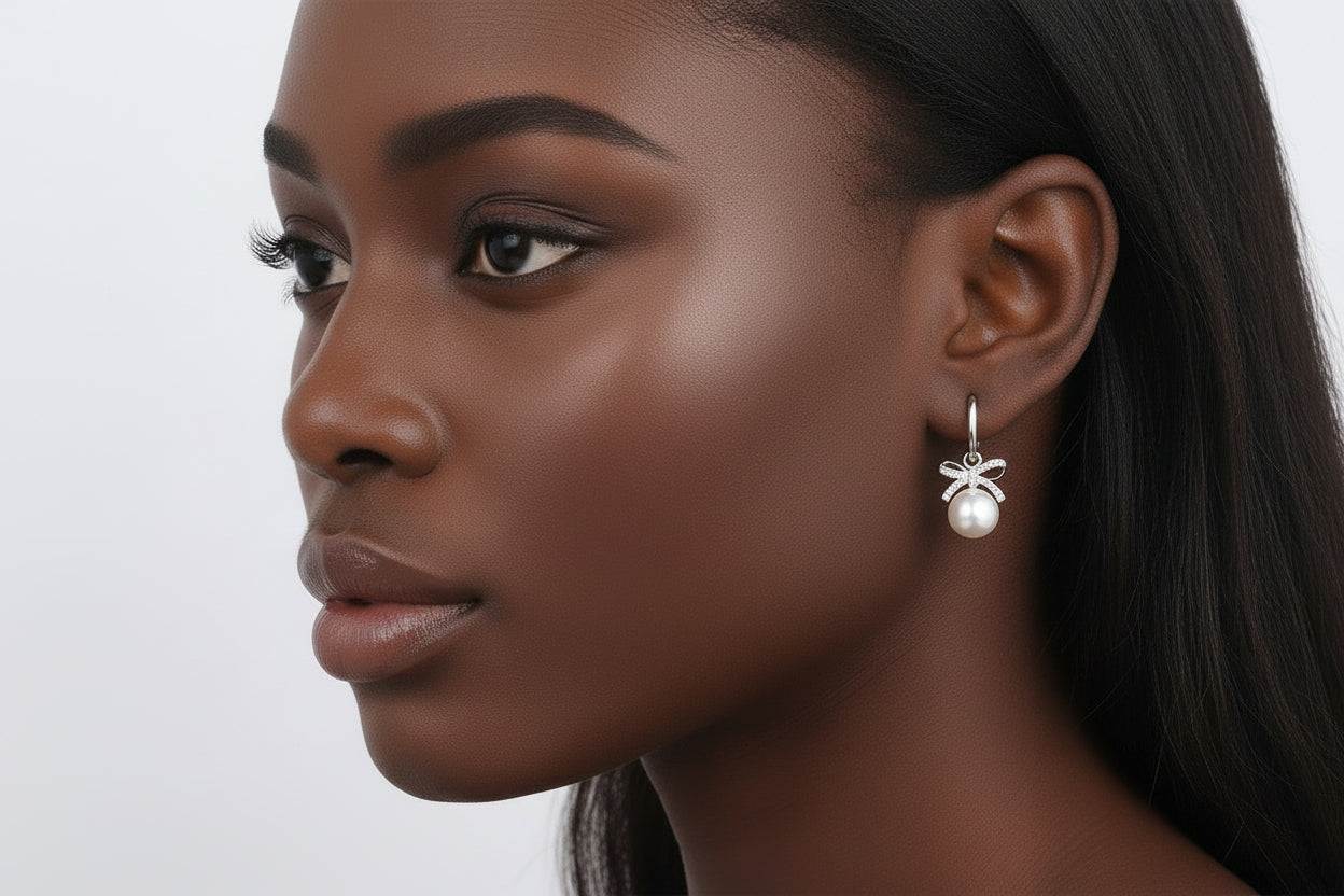 2 Carat Freshwater Pearl Bow-Tie Moissanite Earrings - GuardianAngel Jewels