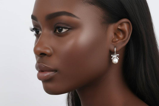 2 Carat Freshwater Pearl Bow-Tie Moissanite Earrings - GuardianAngel Jewels
