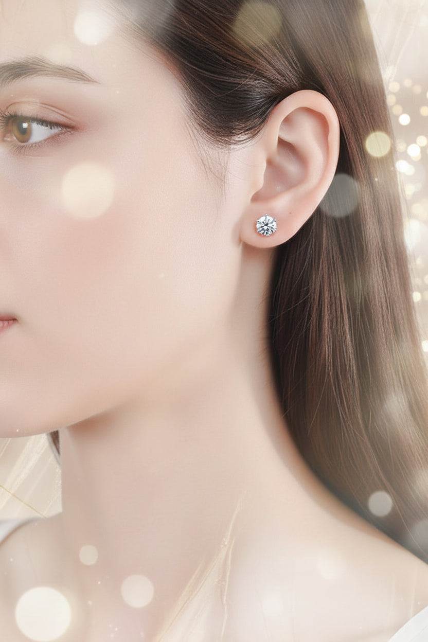 4 Carat Six Claw Moissanite Stud Sterling Silver Earrings - GuardianAngel Jewels