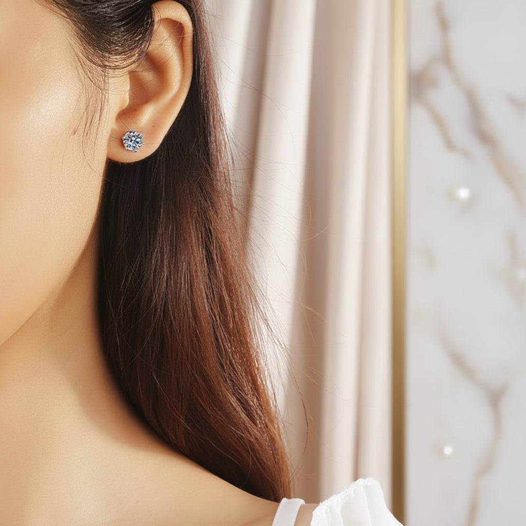 4 Carat Six Claw Moissanite Stud Sterling Silver Earrings - GuardianAngel Jewels