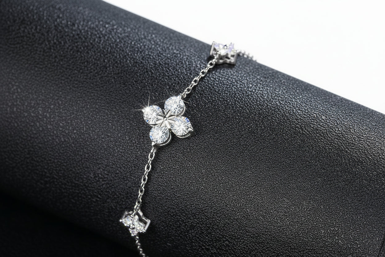 4 Leaf 1 Carat Moissanite Sterling Silver Bracelet - GuardianAngel Jewels