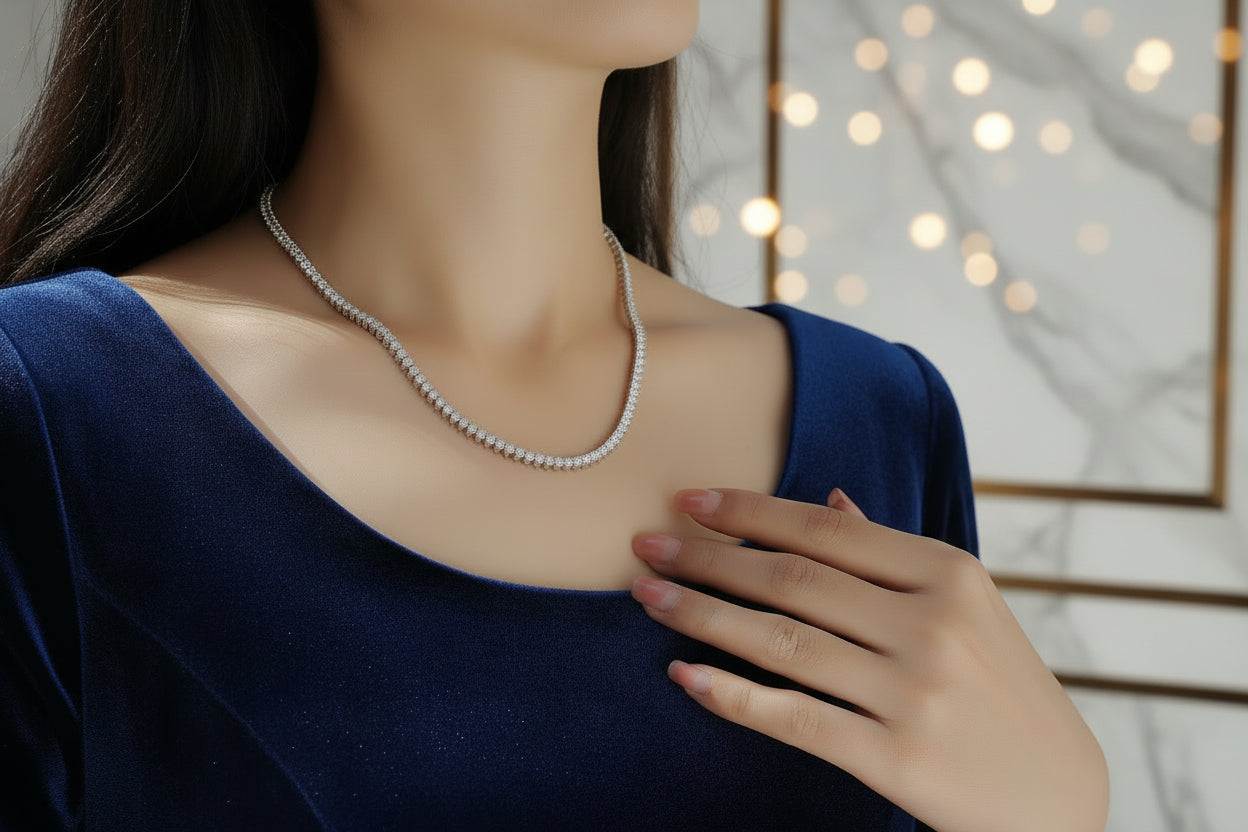 Solitude Moissanite Tennis Chain S925 Silver-Plated Platinum - GuardianAngel Jewels