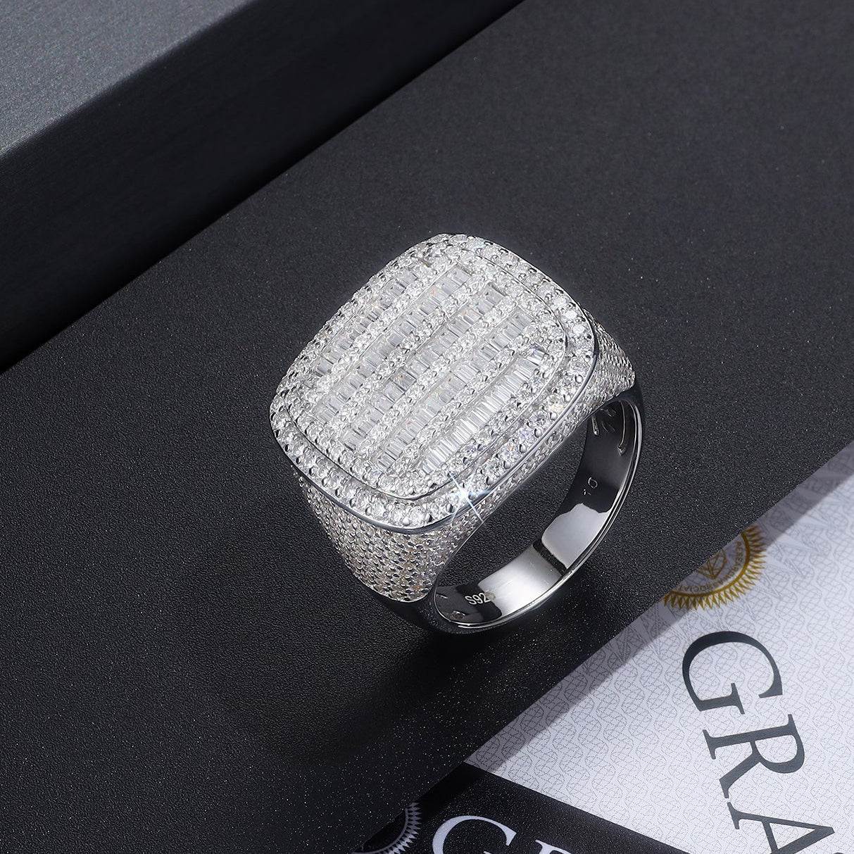 GRA Certified Bold Luxury Moissanite Platinum Plated Ring - GuardianAngel Jewels