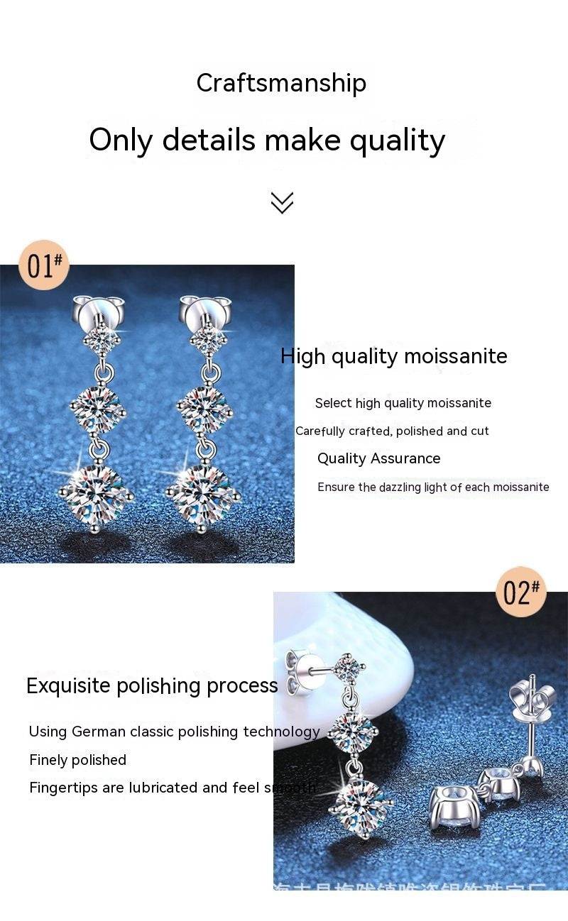Moissanite Tassel Sterling Silver Stud Earrings - GuardianAngel Jewels