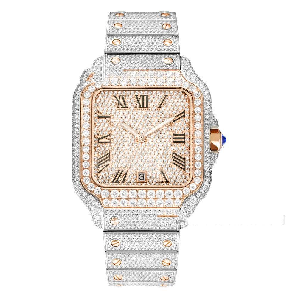 Iced Out - Square Faced Roman Numerals Moissanite Watch - GuardianAngel Jewels