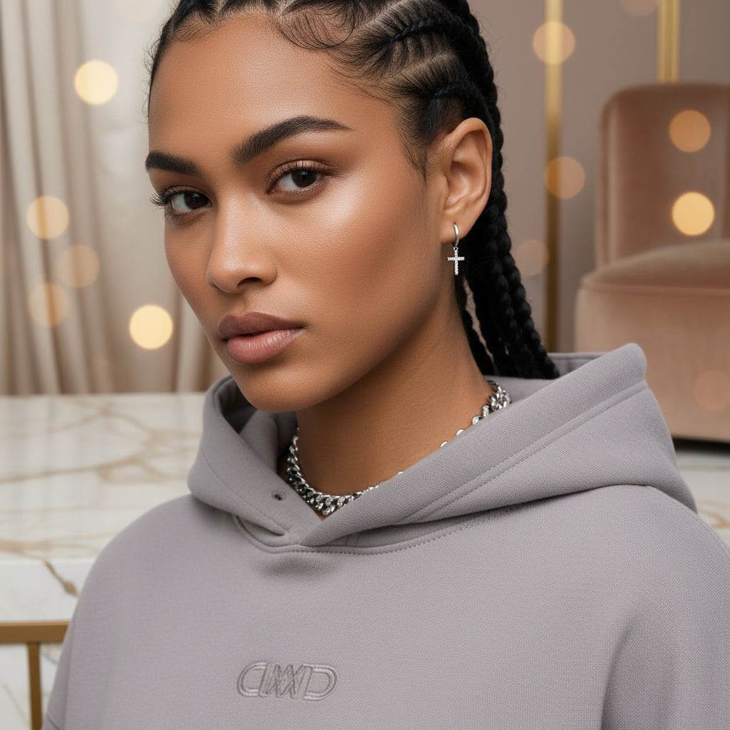 Perseverance - Moissanite Hoop Stud Earrings Plated Platinum - GuardianAngel Jewels