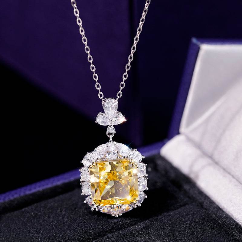 Victorian - Canary Yellow Moissanite Pendant Necklace Silver - GuardianAngel Jewels
