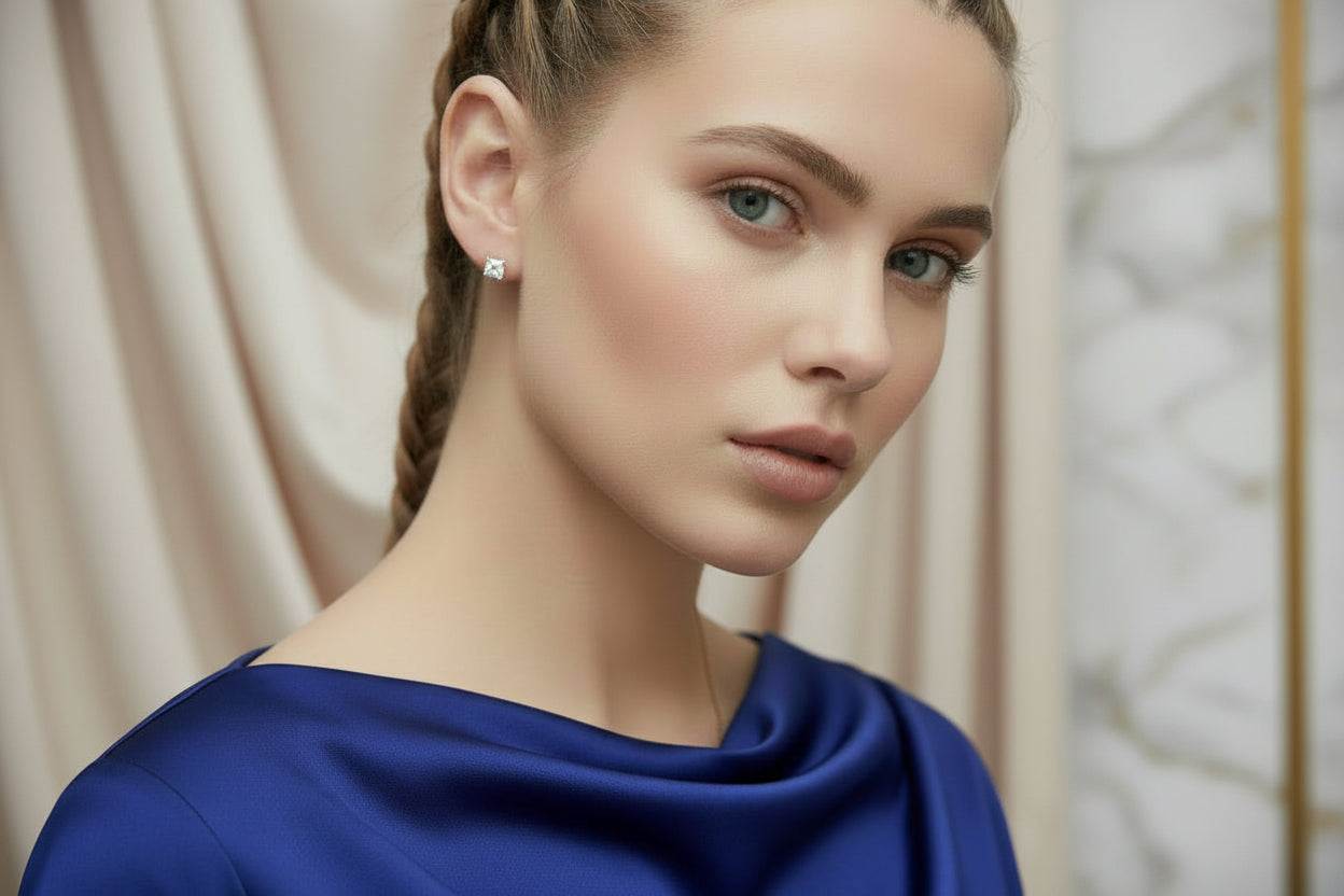 Square Moissanite Earrings Platinum Plated - GuardianAngel Jewels